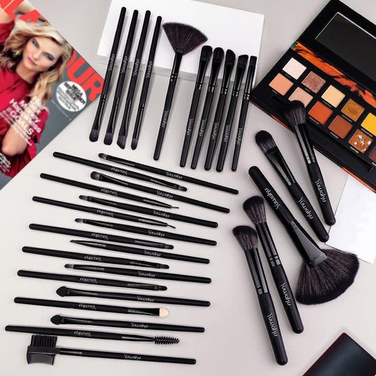 32-Piece Professional Makeup Brush Set with Travel Wrap Case – Black Foundation, Eyeshadow Tools | Zebaish Wigs And Extensions