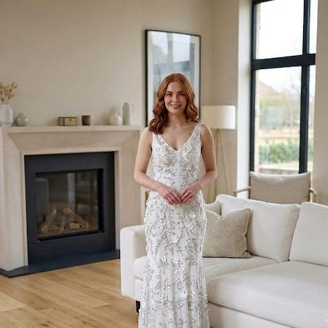 NWT Dress The Population Floral Sequin Embroidered Maxi Gown Dress White S