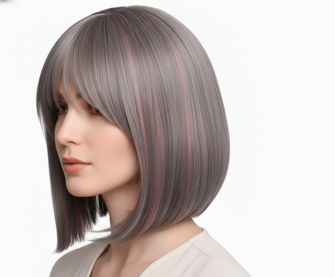 Platinum Blonde Wig with Dusty Pink Highlights 12" Long Synthetic Hair | Zebaish Wigs & Extensions