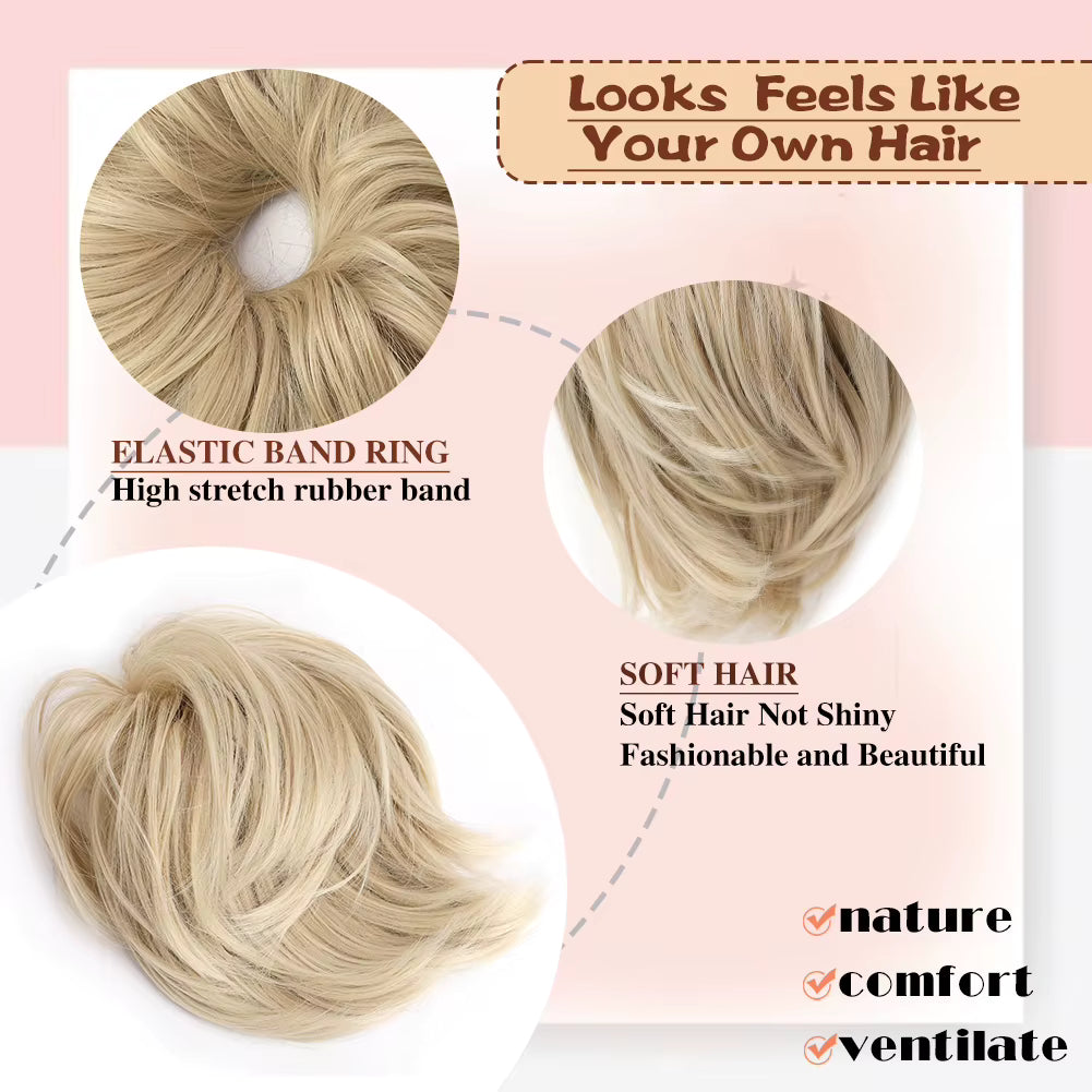 Messy Chignon Ashy Blonde Color Hair Extension, 8-Inch Synthetic Fiber Updo, Volume Scrunchie With elastic band | Zebaish Wigs And Extension