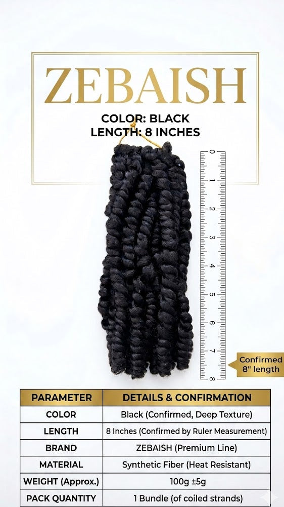 8" Ponytail Twist Crochet Hair Pre Looped Black with Curly Ends | Zebaish Wigs And Extensions