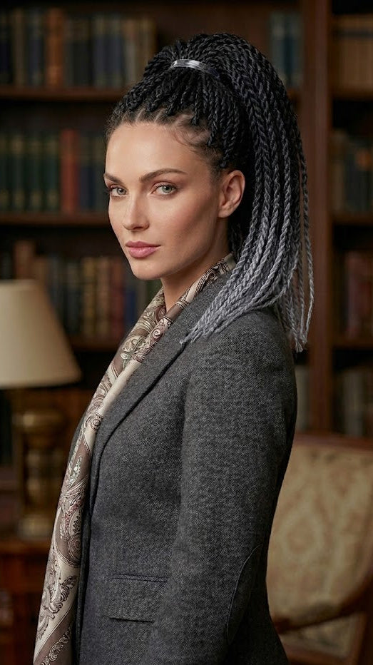 Ponytail Twist Crochet Hair Pre Looped Black To Grey Ombre with Curly Ends | Zebaish Wigs And Extensions