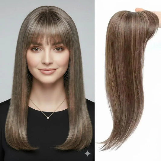 Zebaish Caramel Brown With Golden Highlights Hair Topper With 3 Clips, Volumizing Piece | Zebaish Wigs & Extensions
