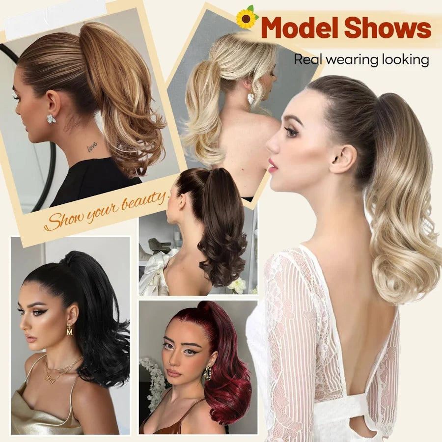 Ponytail Extension 14" Bleach Blonde Long Body Wave Hairpiece for Women | Zebaish Wigs And Extensions