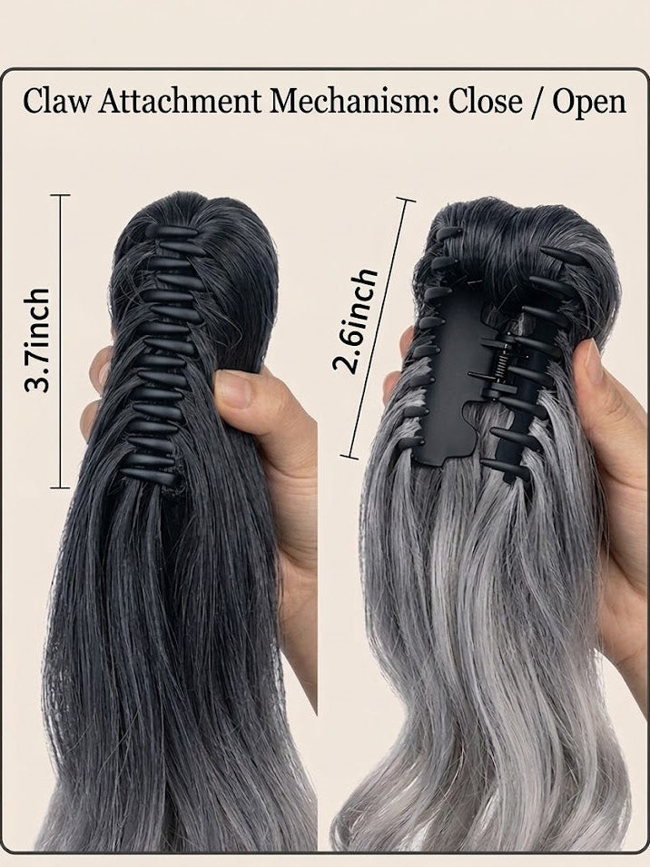 Ponytail Extension 14" Grey Ombre Long Body Wave Hairpiece for Women | Zebaish Wigs And Extensions