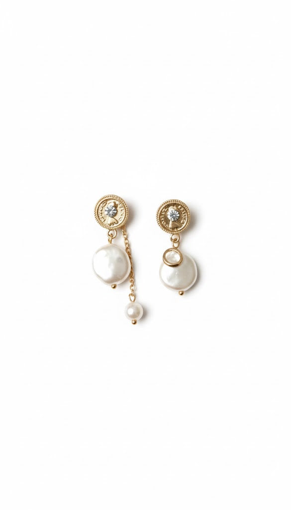 (Pack of 2) Gold Coin Stud with Baroque Pearl Drop Earrings | Zebaish Wigs and Extensions
