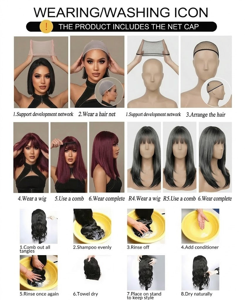 14" Bob cut Wig , 7" bang Chocolate Brown Color Synthetic Hair | Zebaish Wigs & Extensions