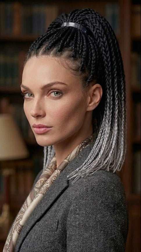 Ponytail Twist Crochet Hair Pre Looped Black To Grey Ombre with Curly Ends | Zebaish Wigs And Extensions