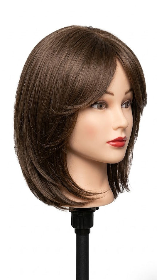 14" Bob cut Wig , 7" bang Chocolate Brown Color Synthetic Hair | Zebaish Wigs & Extensions