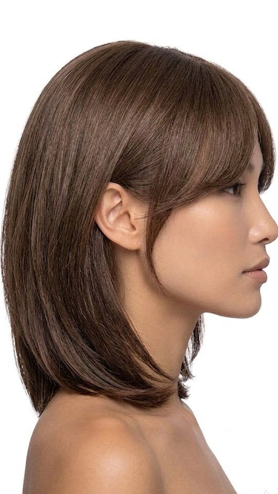 14" Bob cut Wig , 7" bang Chocolate Brown Color Synthetic Hair | Zebaish Wigs & Extensions