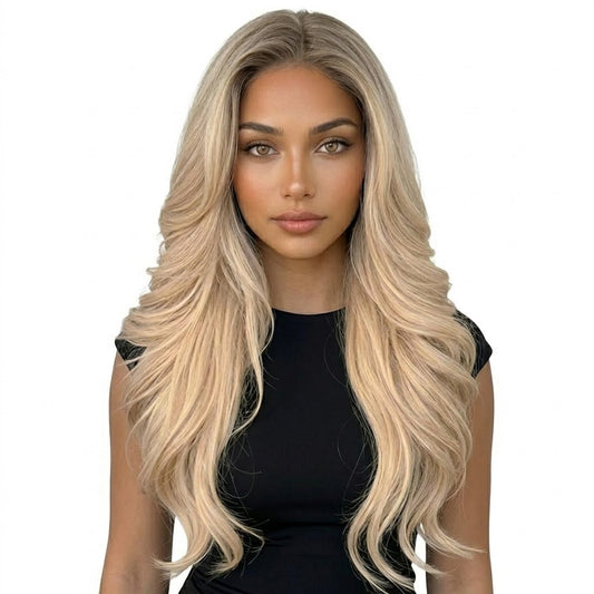 HD Lace Front Wig, Ombre Blonde, 26" Long Wavy Synthetic Hair, Glueless Wig| Zebaish Wigs & Extensions