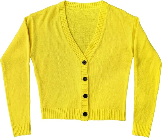 Retro 90s Yellow V-Neck Cardigan – "Clueless" Embroidered Knit Sweater Size XL