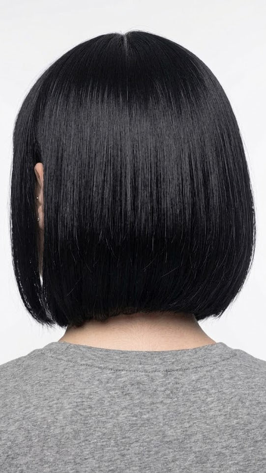 Short Black Bob Wig with Bangs | 14 Inch Straight Synthetic Glueless Wig | Zebaish Wigs & Extension