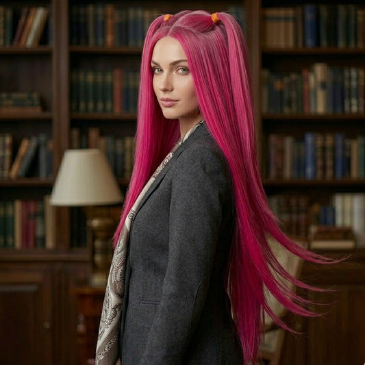Rose Red 38-Inch Ultra-Long Straight Synthetic Wig – Glueless | Zebaish Wigs & Extension