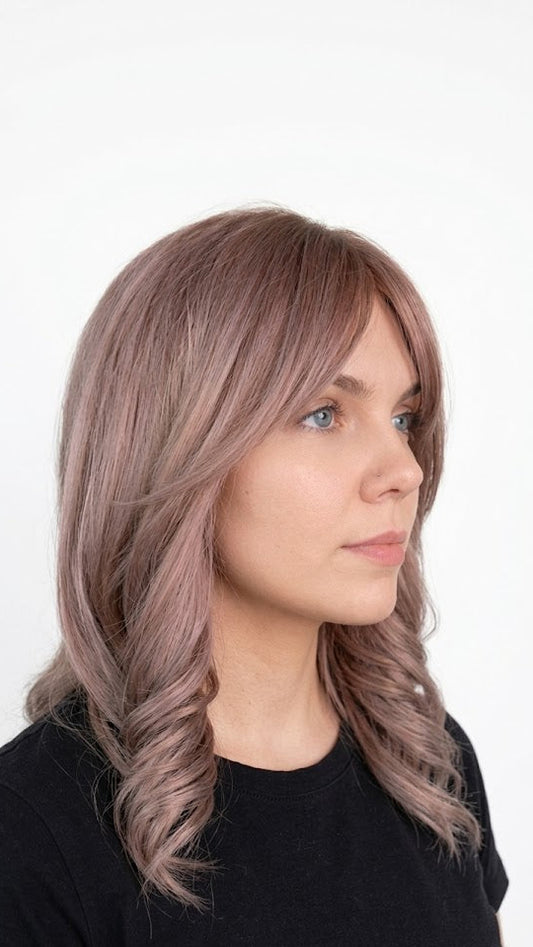 16" Caramel Brown Ombre Wavy Synthetic Wig with Bangs Heat Resistant | Zebaish Wigs & Extension