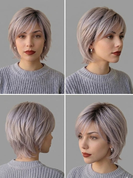 14" Dark Rooted Ash Blonde Short Curly Synthetic Wig – Easy Style Layered Hairstyle | Zebaish Wigs & Extensions