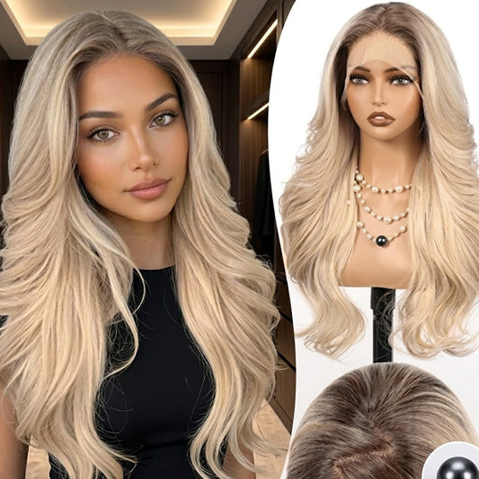 HD Lace Front Wig, Ombre Blonde, 26" Long Wavy Synthetic Hair, Glueless Wig| Zebaish Wigs & Extensions