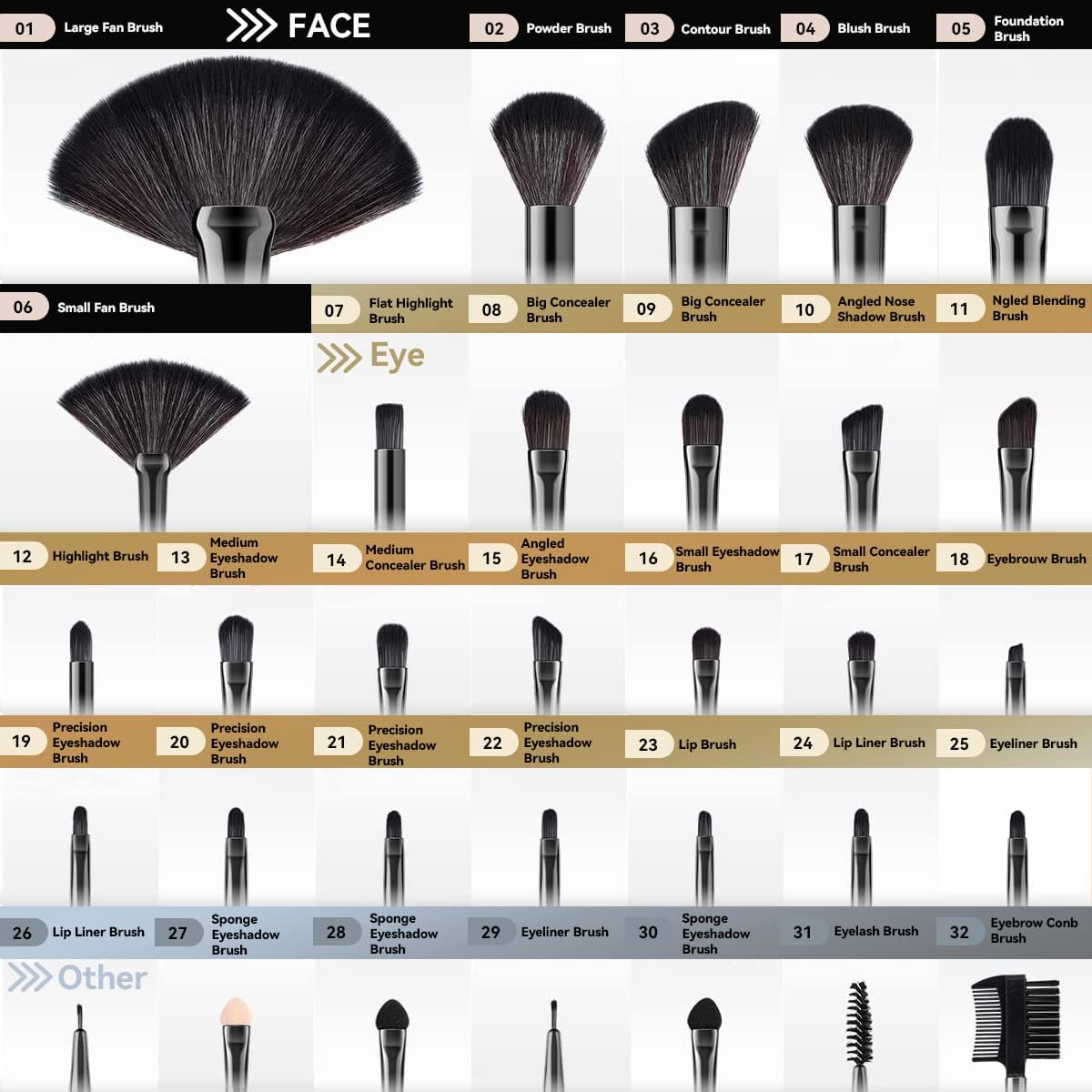 32-Piece Professional Makeup Brush Set with Travel Wrap Case – Black Foundation, Eyeshadow Tools | Zebaish Wigs And Extensions