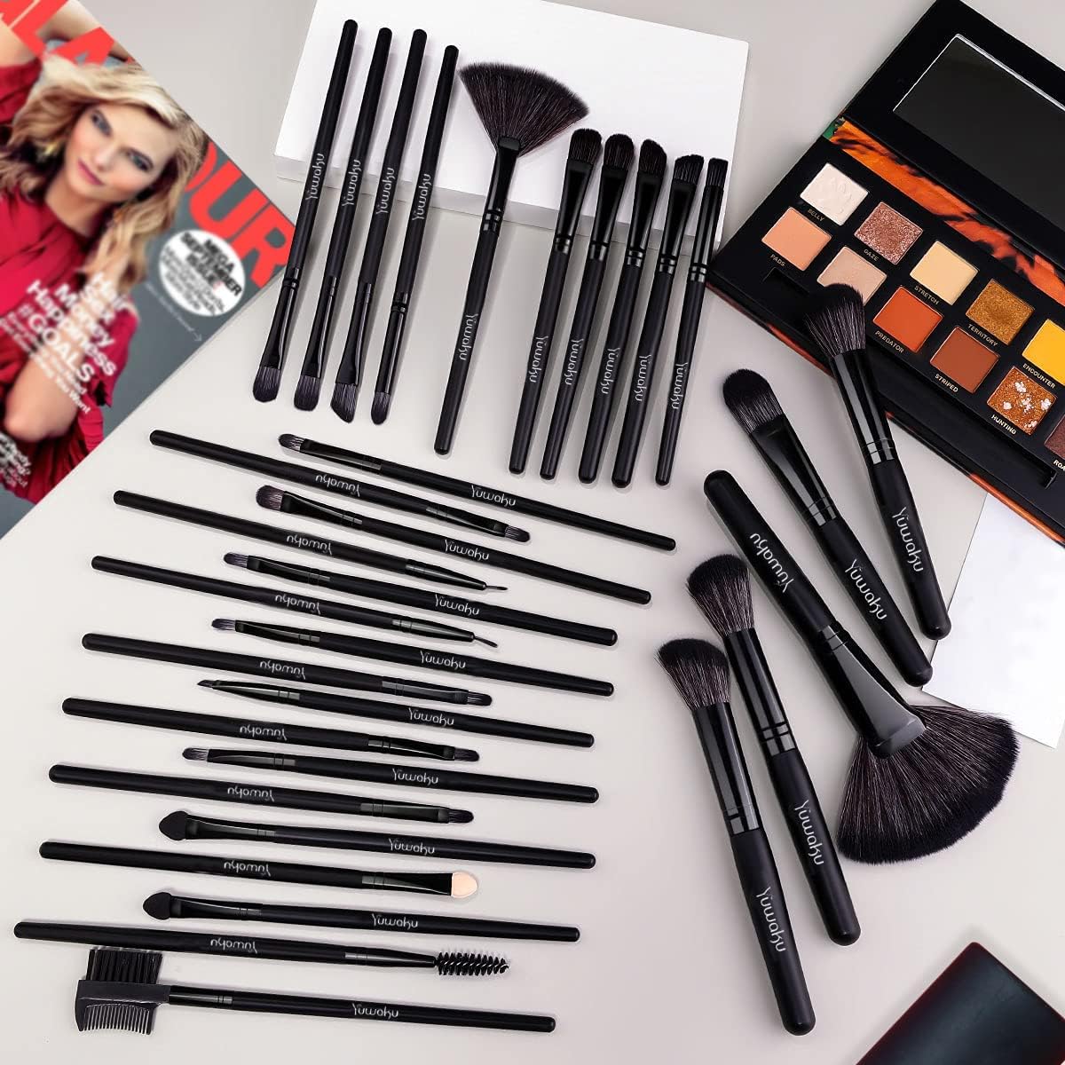 32-Piece Professional Makeup Brush Set with Travel Wrap Case – Black Foundation, Eyeshadow Tools | Zebaish Wigs And Extensions
