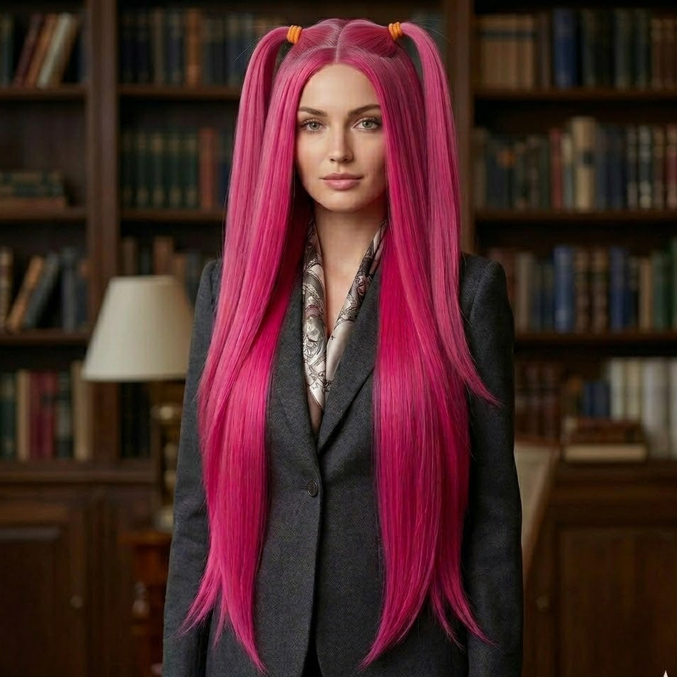 Rose Red 38-Inch Ultra-Long Straight Synthetic Wig – Glueless | Zebaish Wigs & Extension