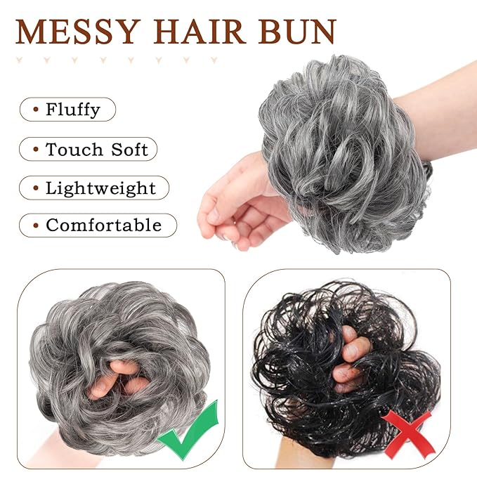 Silver Grey Messy Srunchy Bun Hair Piece for Thin Hair Women Synthetic Chignon | Zebaish Wigs & Extensions