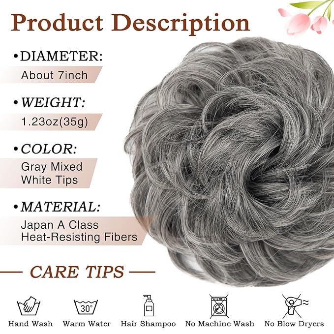 Silver Grey Messy Srunchy Bun Hair Piece for Thin Hair Women Synthetic Chignon | Zebaish Wigs & Extensions