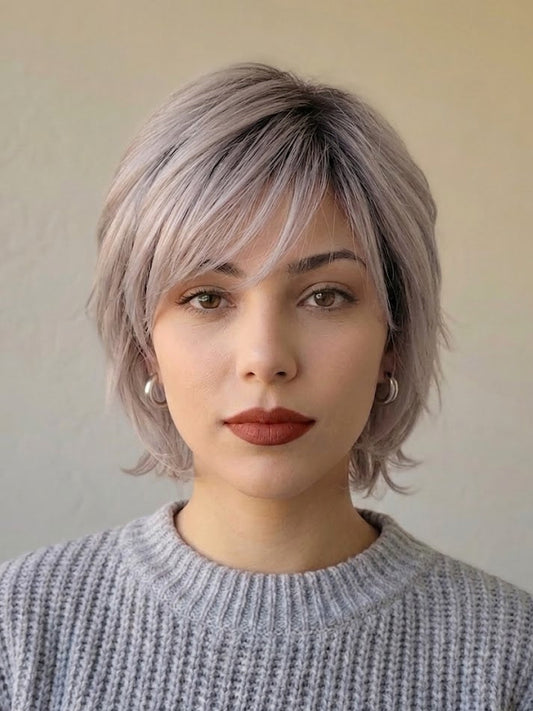 14" Dark Rooted Ash Blonde Short Curly Synthetic Wig – Easy Style Layered Hairstyle | Zebaish Wigs & Extensions