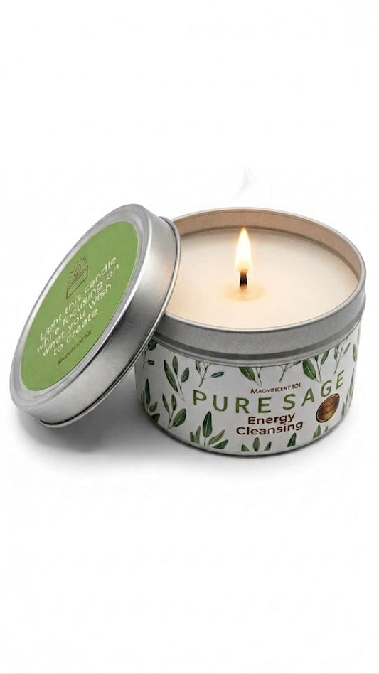 Pure Sage Energy Cleansing Candle, White Sage Soy Wax Aromatherapy (6 oz Tin) | Zebaish Wigs & Extensions