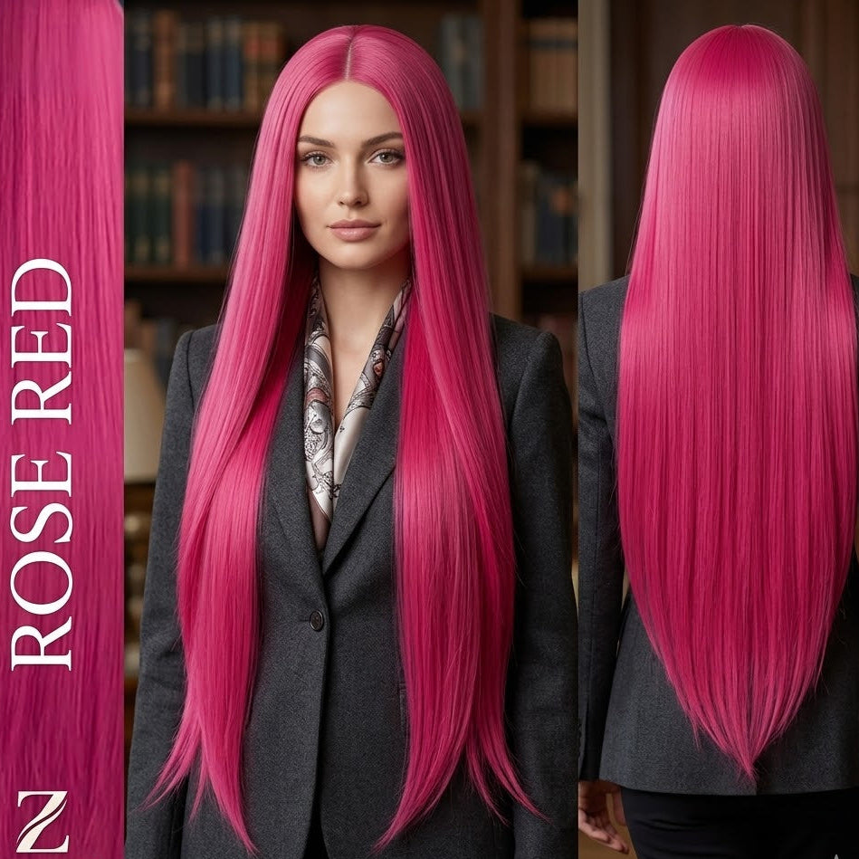 Rose Red 38-Inch Ultra-Long Straight Synthetic Wig – Glueless | Zebaish Wigs & Extension