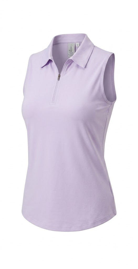 Light purple sleeveless polo shirt on a white background