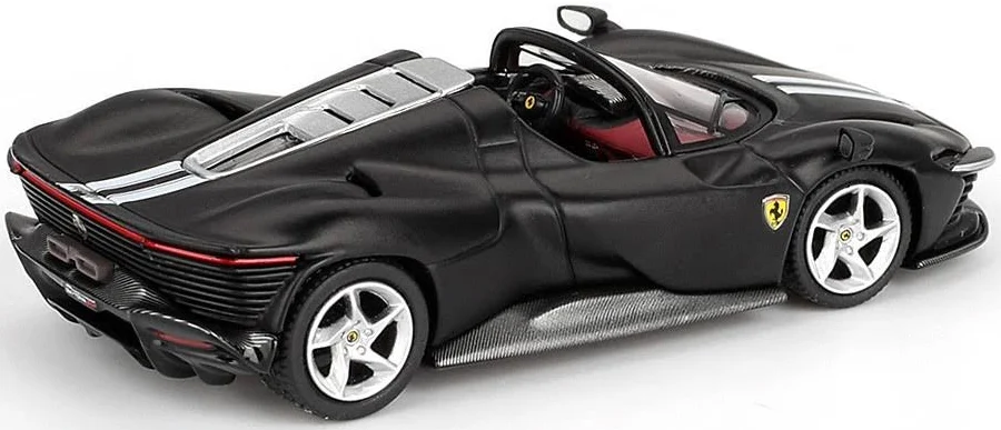 Ferrari Daytona SP3 Matt Black with White Stripes and Red Interior 1/64 Diecast