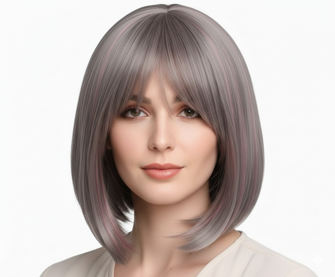 Platinum Blonde Wig with Dusty Pink Highlights 12" Long Synthetic Hair | Zebaish Wigs & Extensions