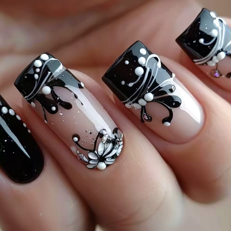 Nude Fake Press On Nail Shiny Large Crystal French Wearable False Nails | Zebaish Wigs & Extensions