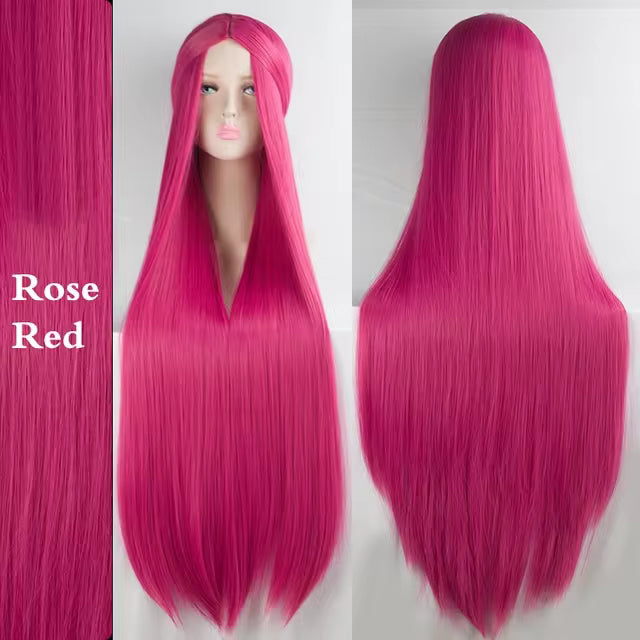 Rose Red 38-Inch Ultra-Long Straight Synthetic Wig – Glueless | Zebaish Wigs & Extension