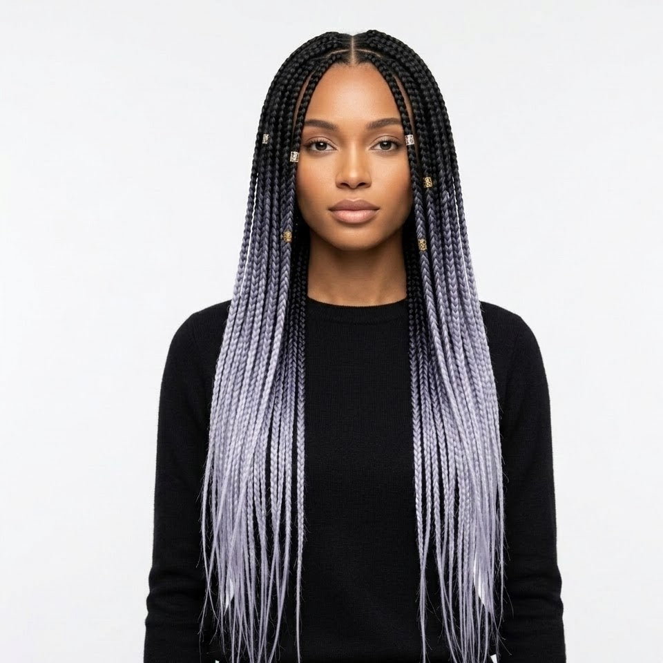 24'' Afro Twist Braid Black with Grey Ombre Synthetic Kanekalon Jumbo Braiding Extension Hair| Zebaish Wigs And Extensions