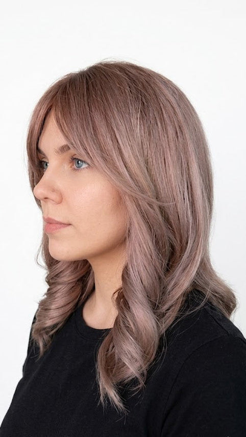 16" Caramel Brown Ombre Wavy Synthetic Wig with Bangs Heat Resistant | Zebaish Wigs & Extension