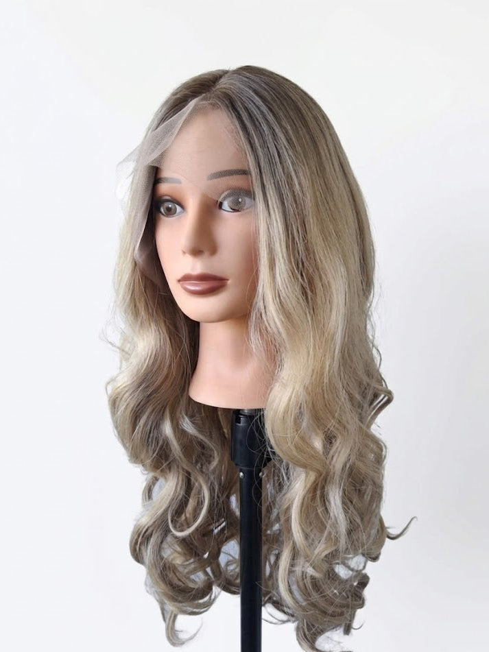 Balayage Ash Blonde Ombre Wig, 28" Soft Waves Synthetic Lace Frontal| Zebaish Wigs & Extensions