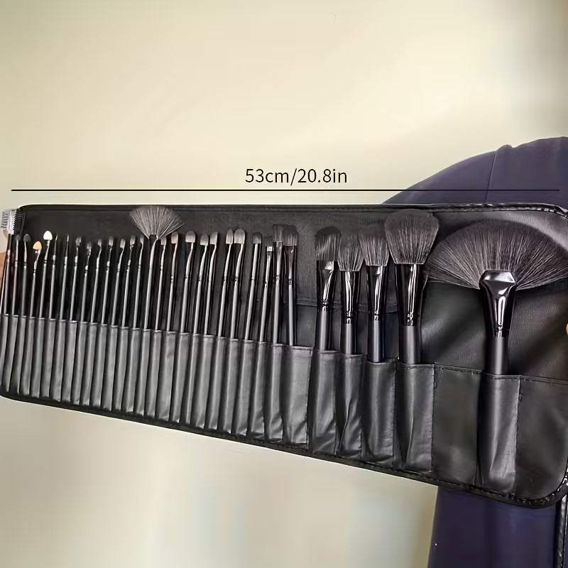 32-Piece Professional Makeup Brush Set with Travel Wrap Case – Black Foundation, Eyeshadow Tools | Zebaish Wigs And Extensions