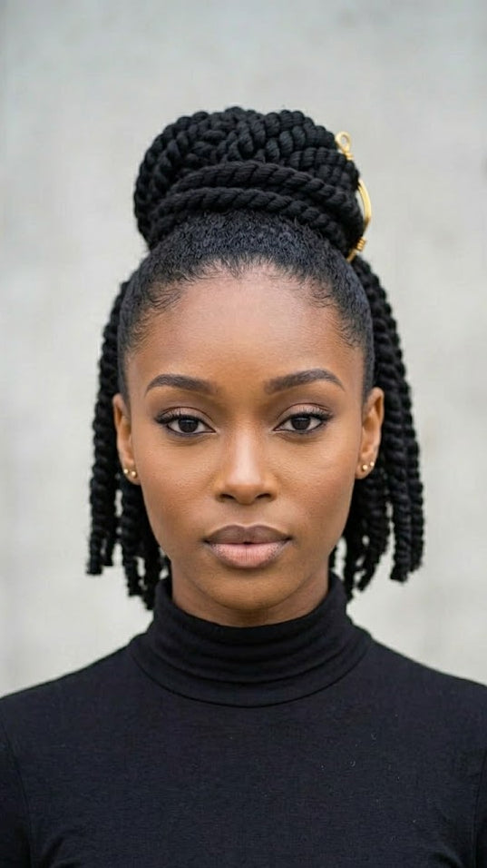 8" Ponytail Twist Crochet Hair Pre Looped Black with Curly Ends | Zebaish Wigs And Extensions