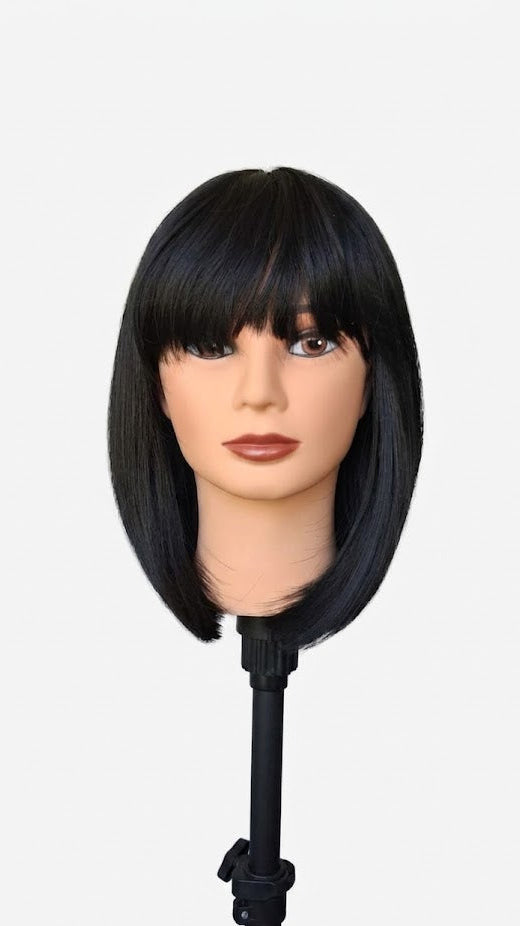 Short Black Bob Wig with Bangs | 14 Inch Straight Synthetic Glueless Wig | Zebaish Wigs & Extension