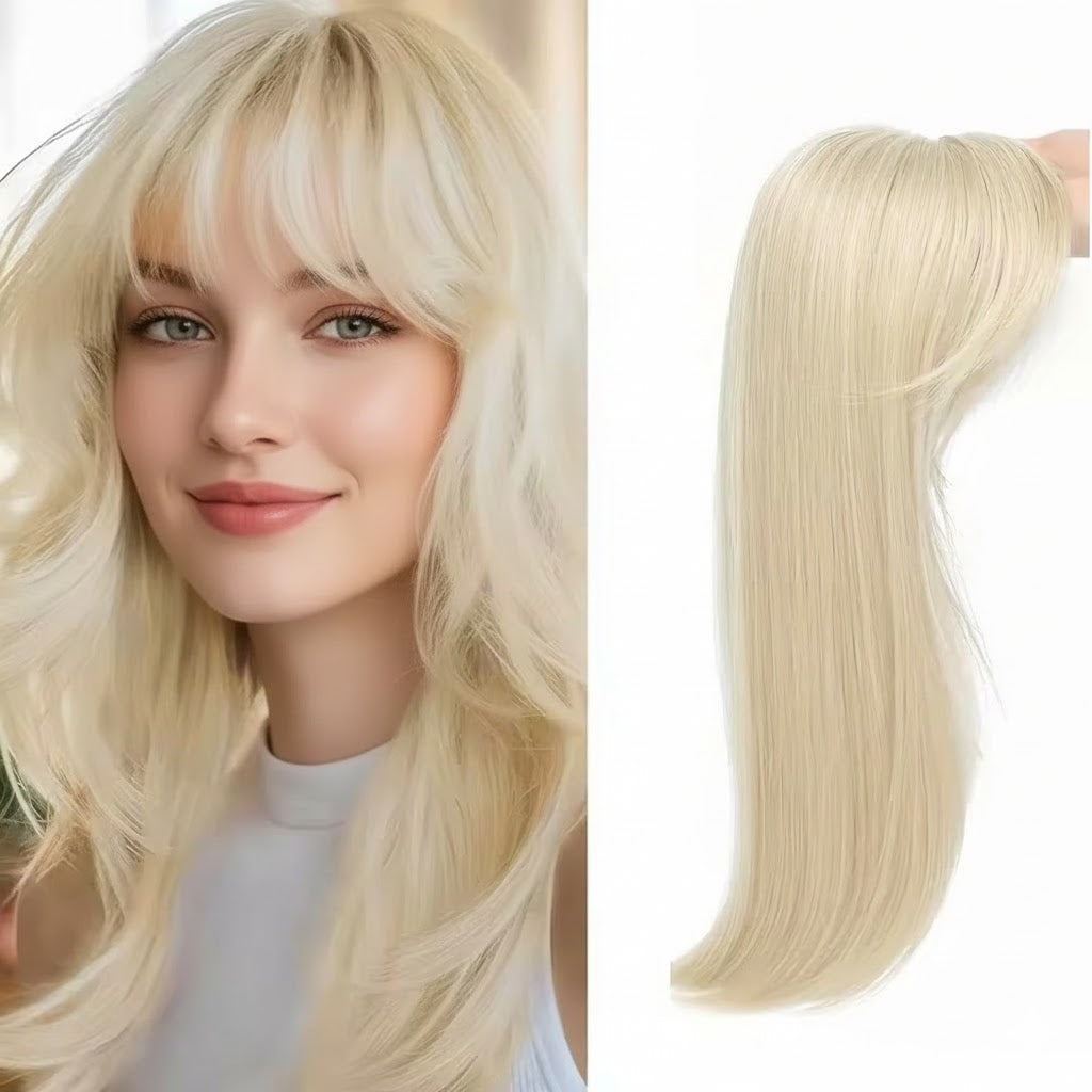 Bleach Blonde Hair 20" Long Topper With  3 Clips, Volumizing Piece | Zebaish Wigs & Extensions