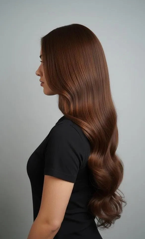 ChestNut With Dark Brown Highlights U Shape 7 Clips Extension 28" Long Synthetic Hair | Zebaish Wigs & Extension