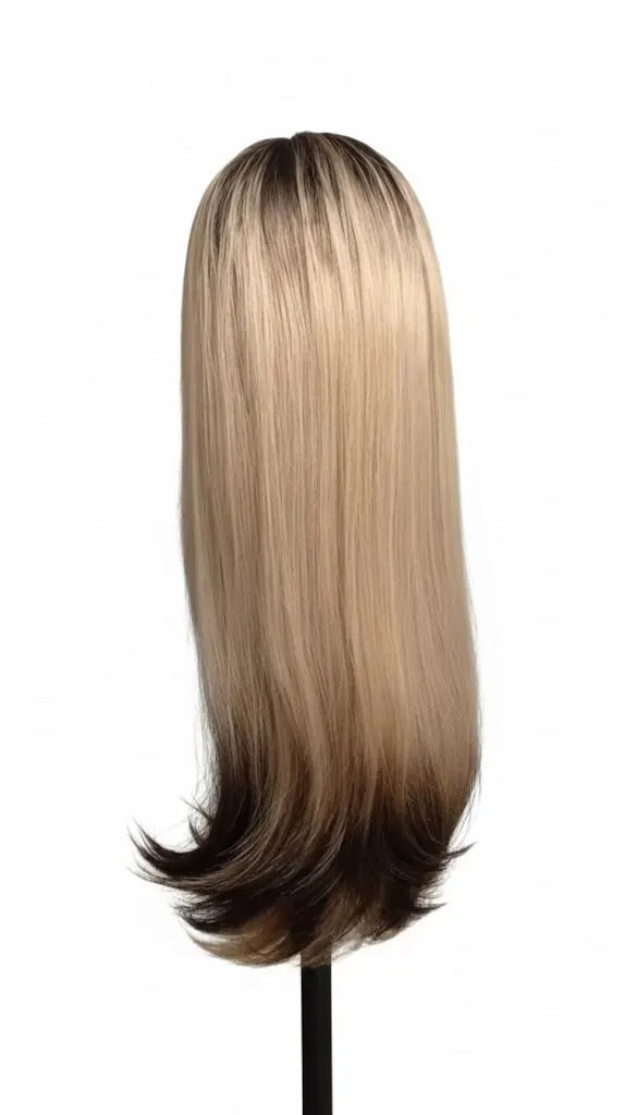 Ash Blonde Ombre Fixed Parting Lace Wig 30" Long Straight Hair For Women Synthetic Hair | Zebaish Wigs & Extensions
