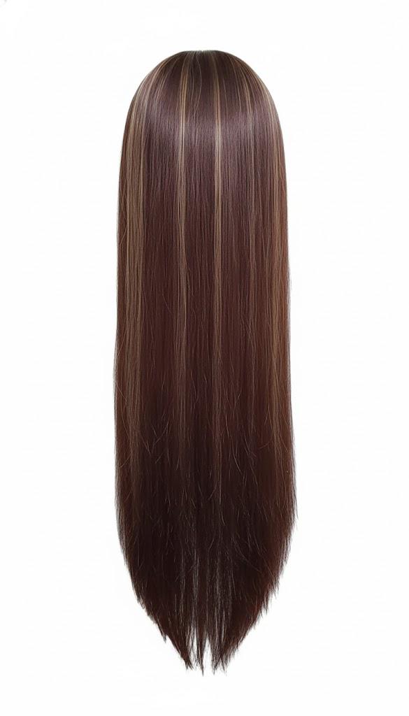 Brown To Caramel Highlights Fixed Parting Lace Wig 30" Long Straight Hair For Women Synthetic Hair | Zebaish Wigs & Extensions