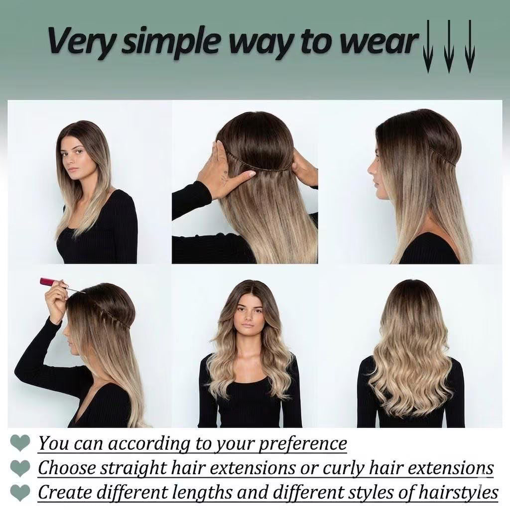 Ombre 24" invisible wired halo synthetic body wave hair extension By ZebaishStore | Zebaish Wigs & Extensions