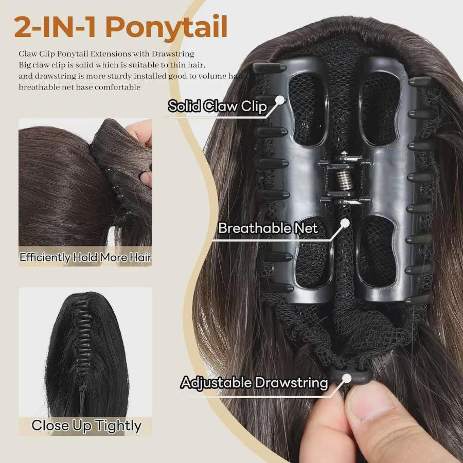 Ponytail Extension 14" Grey Ombre Long Body Wave Hairpiece for Women | Zebaish Wigs And Extensions