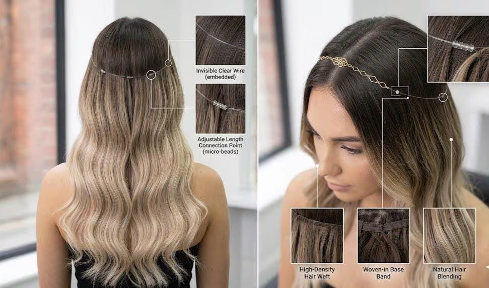 Ombre 24" invisible wired halo synthetic body wave hair extension By ZebaishStore | Zebaish Wigs & Extensions