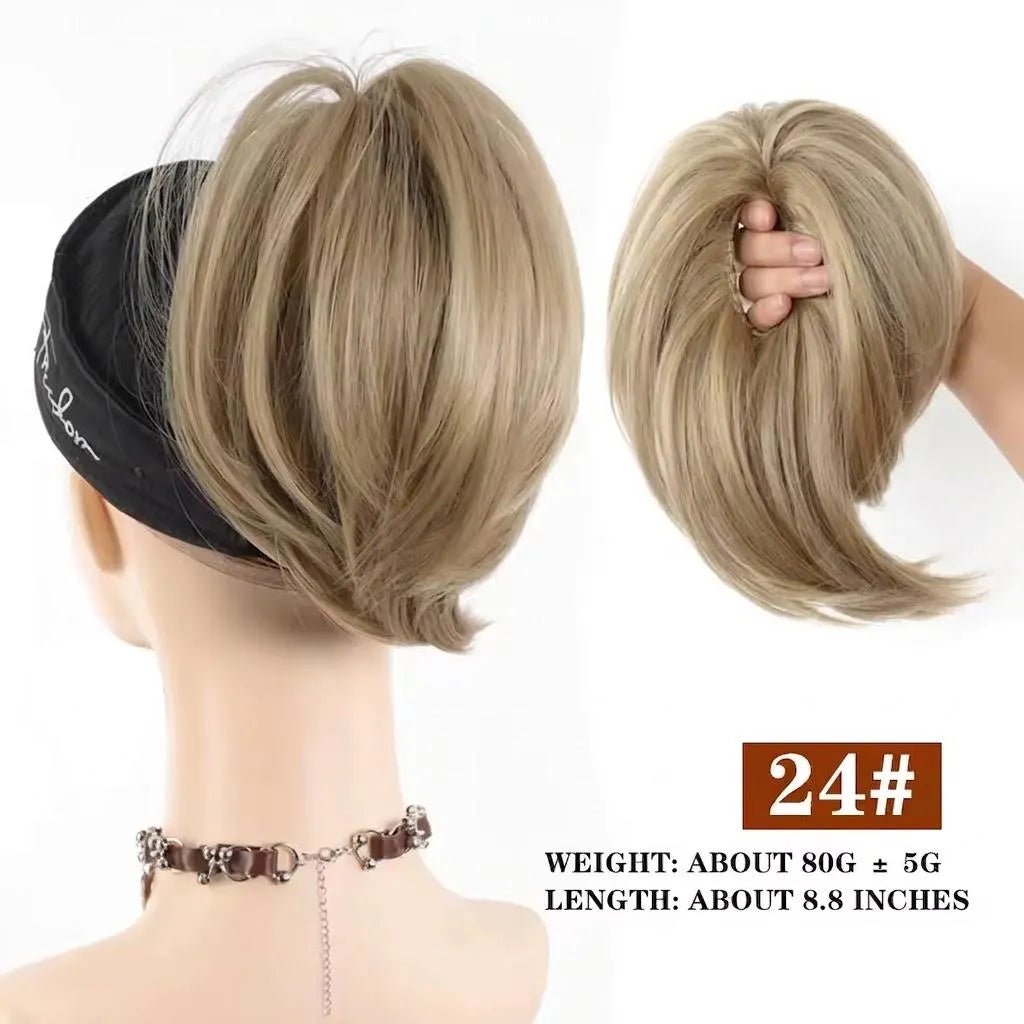 Messy Chignon Dirty Blonde Color Hair Extension, 8-Inch Synthetic Fiber Updo, Volume Scrunchie With elastic band | Zebaish Wigs And Extensions