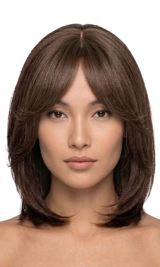 14" Bob cut Wig , 7" bang Chocolate Brown Color Synthetic Hair | Zebaish Wigs & Extensions
