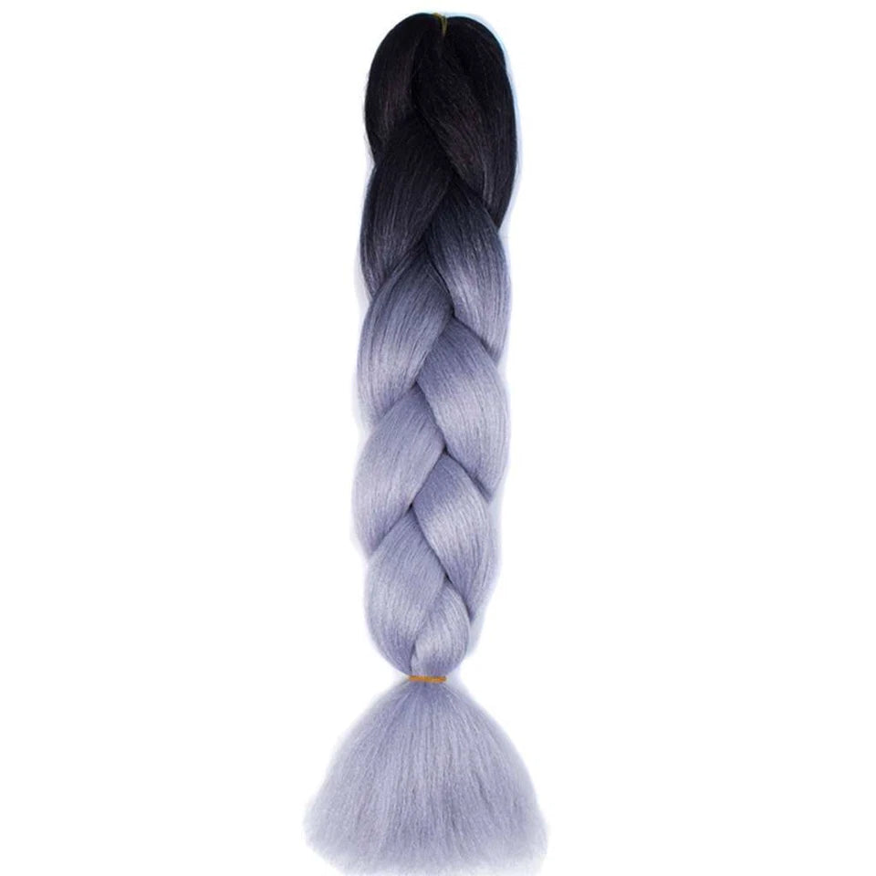 24'' Afro Twist Braid Black with Grey Ombre Synthetic Kanekalon Jumbo Braiding Extension Hair| Zebaish Wigs And Extensions